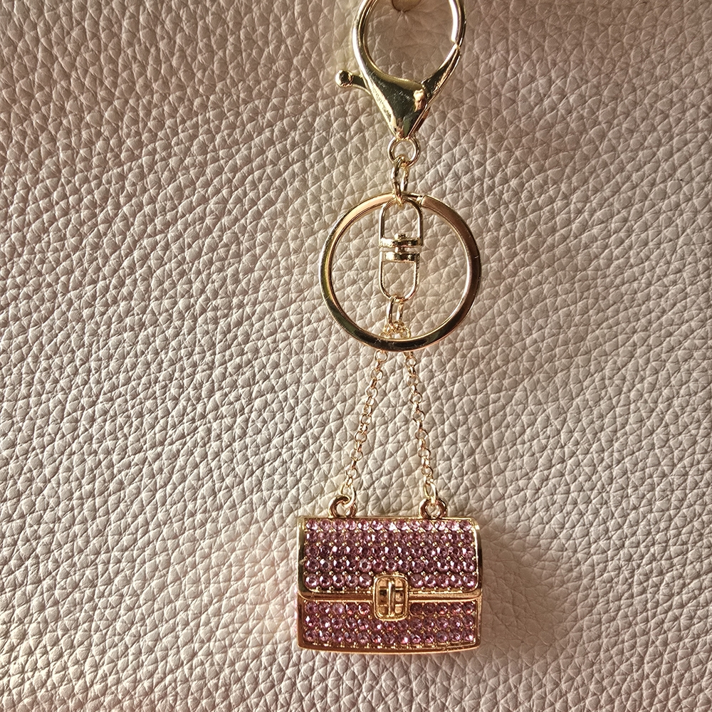 Gold and Pink Rhinestone Purse Keychain